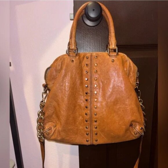 EUC Michael Kors Studded Brown Leather Hobo Bag - Picture 1 of 11